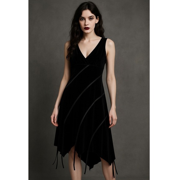 Robbie Bee Dresses & Skirts - Vintage Robbie Bee Womens Velvet Whimsigoth Midi Dress Size 6 Black Fairy Grunge